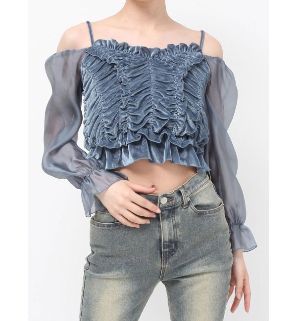 RESEXXY「ギャザーベロアペプラムブラウス」|シャツ・ブラウス|