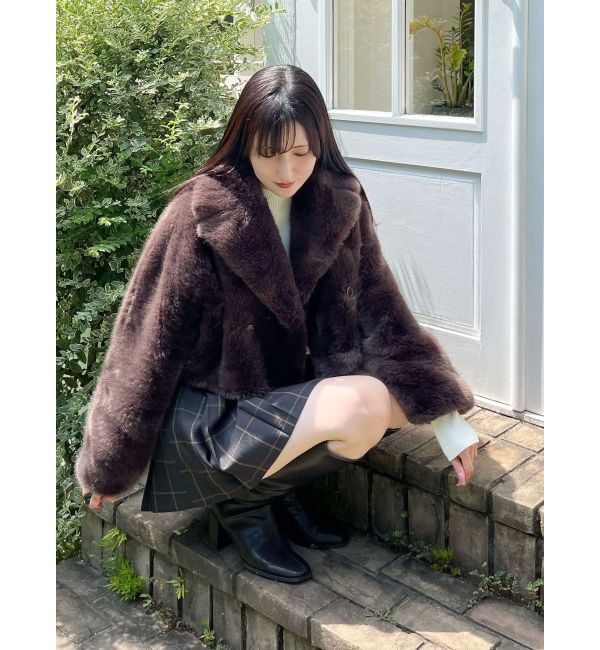 MERCURYDUO「テーラードカラーフェイクファーショートコート」|その他|