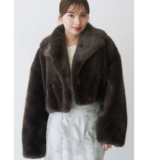 MERCURYDUO「テーラードカラーフェイクファーショートコート」|その他|ブラウン