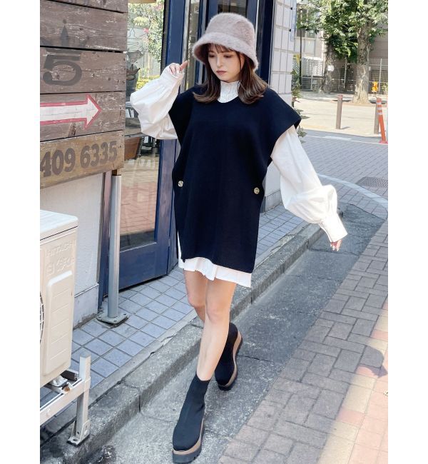 MURUA「レイヤードニットシャツワンピース」|ワンピース|