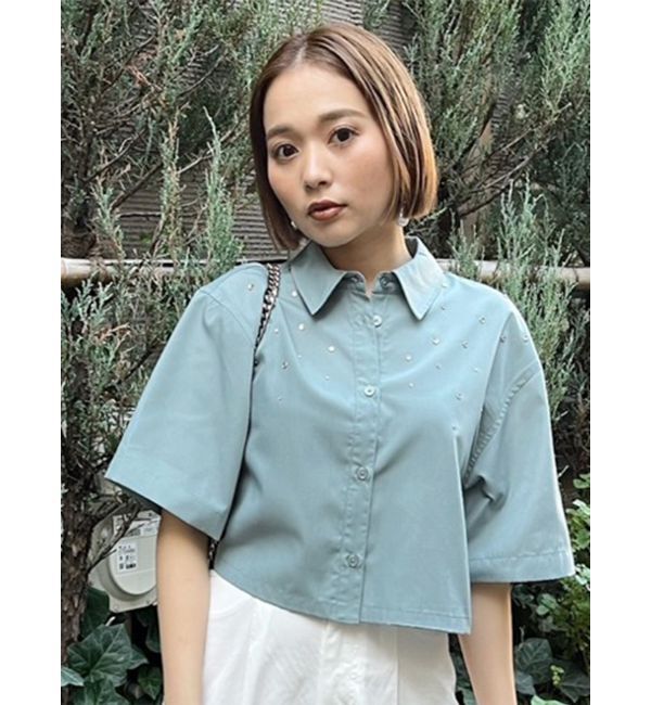 MURUA「ラインストーンクロップトシャツ」|シャツ・ブラウス|