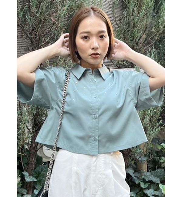 MURUA「ラインストーンクロップトシャツ」|シャツ・ブラウス|