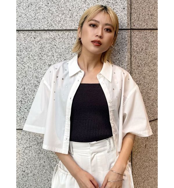 MURUA「ラインストーンクロップトシャツ」|シャツ・ブラウス|