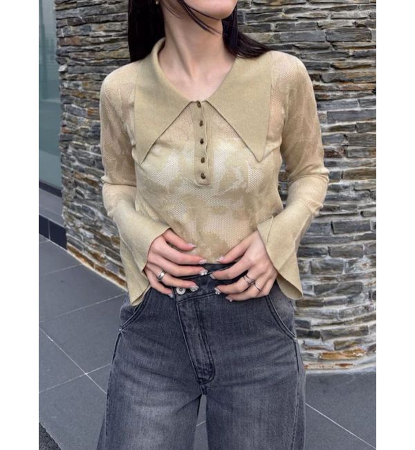 LAGUNAMOON「シアージャガードビッグカラーニットプルオーバー」|ニット・セーター|