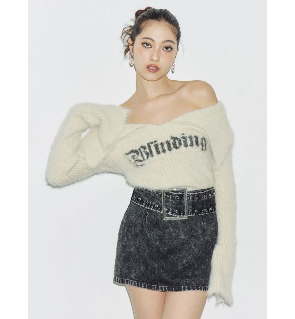 EVRIS「ラメロゴシャギーオフショルニットトップス」|ニット・セーター|