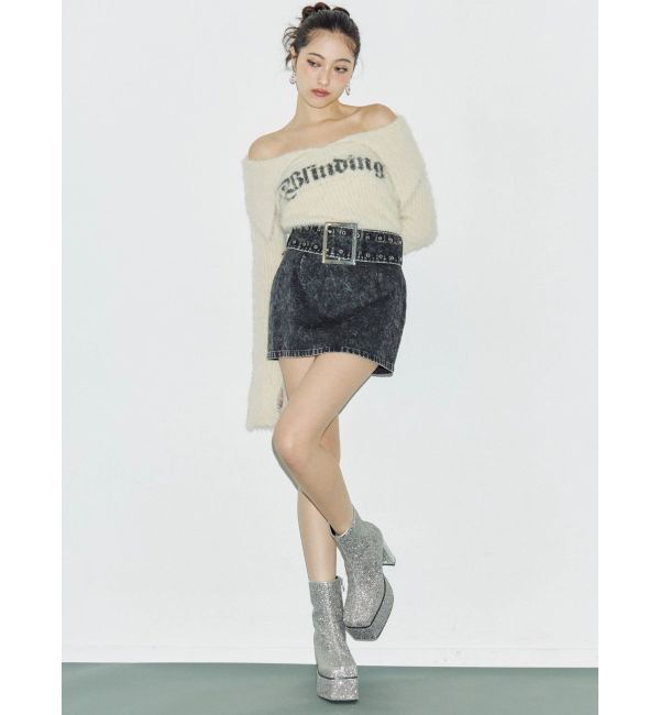 EVRIS「ラメロゴシャギーオフショルニットトップス」|ニット・セーター|