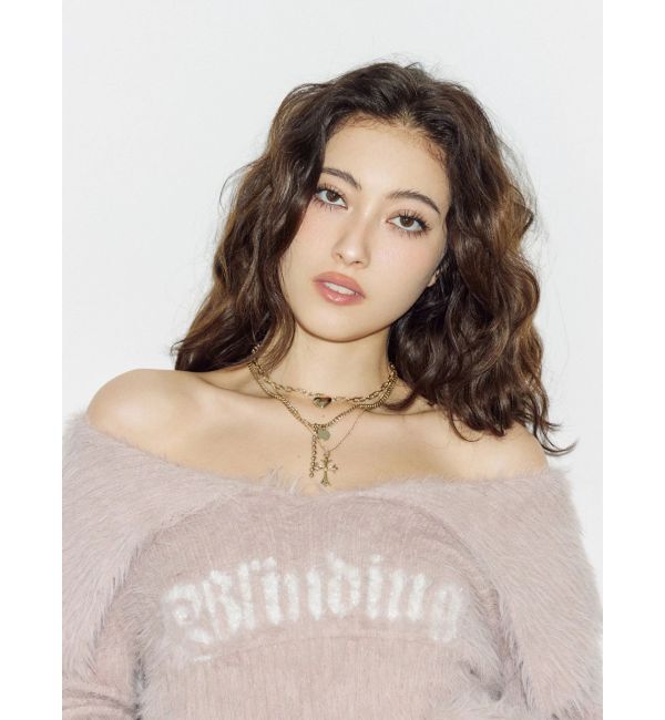 EVRIS「ラメロゴシャギーオフショルニットトップス」|ニット・セーター|