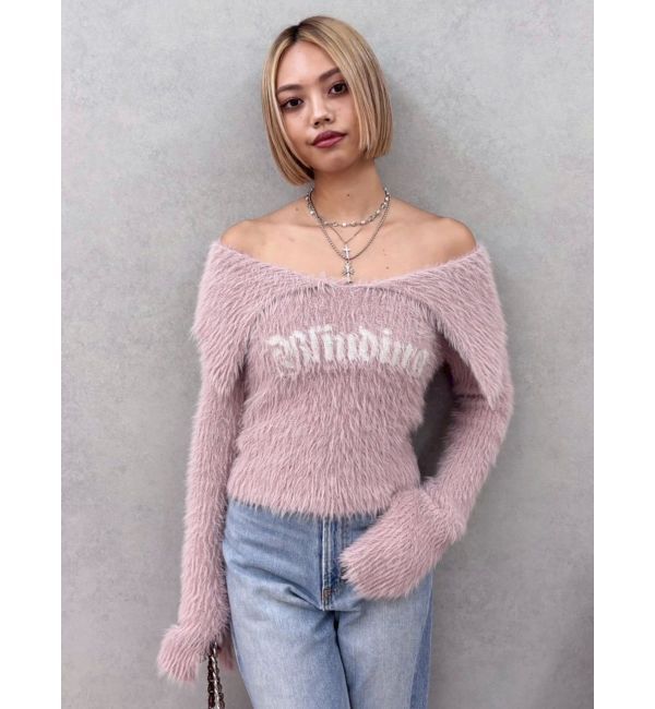 EVRIS「ラメロゴシャギーオフショルニットトップス」|ニット・セーター|