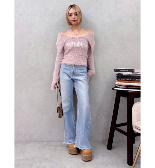 EVRIS「ラメロゴシャギーオフショルニットトップス」|ニット・セーター|