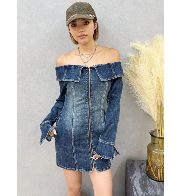 EVRIS「オフショルデニムミニワンピース」|ワンピース|