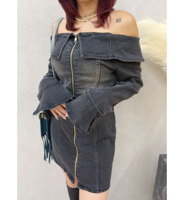 EVRIS「オフショルデニムミニワンピース」|ワンピース|