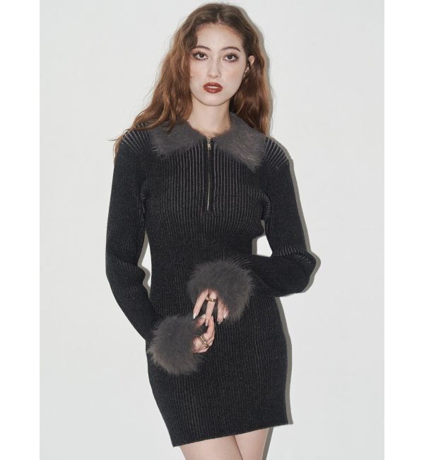 EVRIS「フェザーコンビニットミニワンピース」|ワンピース|