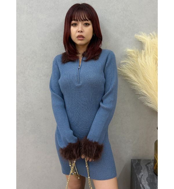 EVRIS「フェザーコンビニットミニワンピース」|ワンピース|