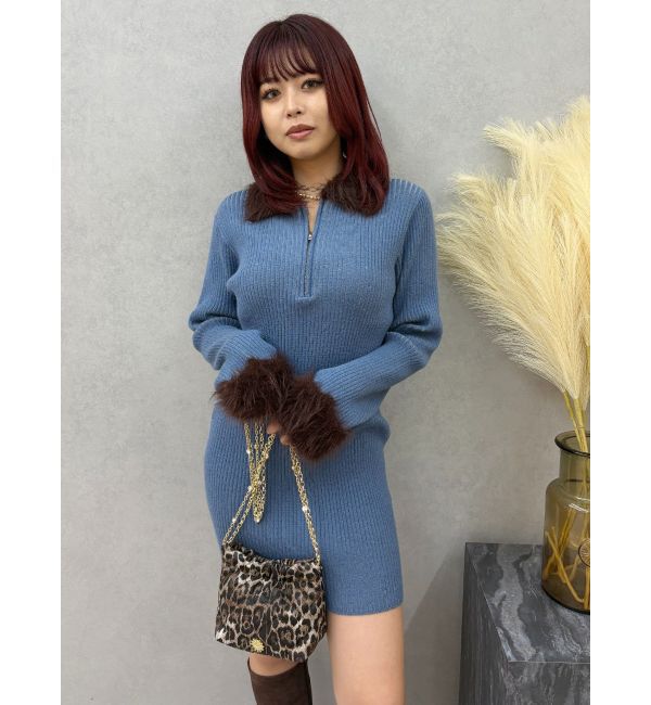 EVRIS「フェザーコンビニットミニワンピース」|ワンピース|