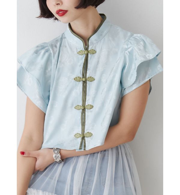 jouetie「ハーフスリーブショルダーフリルショートチャイナシャツ」|シャツ・ブラウス|