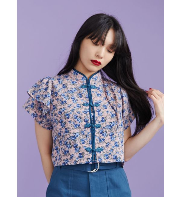 jouetie「ハーフスリーブショルダーフリルショートチャイナシャツ」|シャツ・ブラウス|