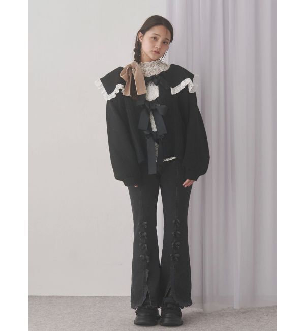 merry jenny「ribbonスリムフレアデニムパンツ」|デニム|