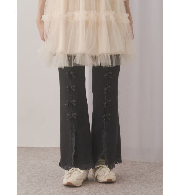 merry jenny「ribbonスリムフレアデニムパンツ」|デニム|