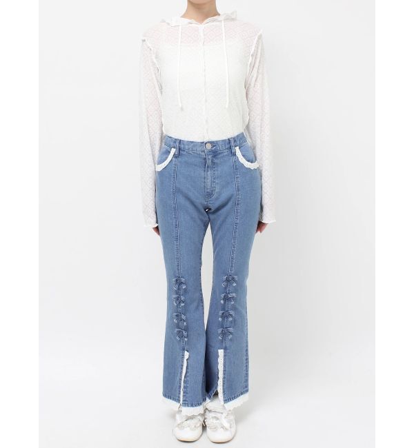 merry jenny「ribbonスリムフレアデニムパンツ」|デニム|