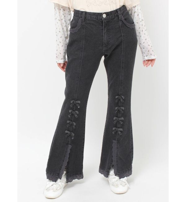 merry jenny「ribbonスリムフレアデニムパンツ」|デニム|