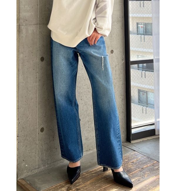 GYDA「ハイウエスト DEEP SIDE BACK DAMAGE ワイド デニムパンツ」|デニム|ブルー