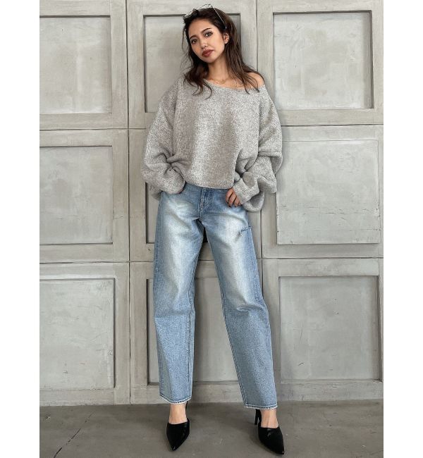 GYDA「ハイウエスト DEEP SIDE BACK DAMAGE ワイド デニムパンツ」|デニム|