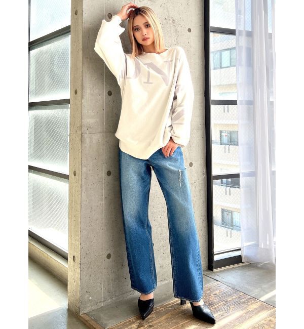 GYDA「ハイウエスト DEEP SIDE BACK DAMAGE ワイド デニムパンツ」|デニム|