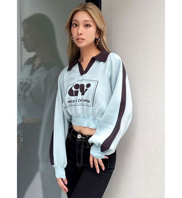 GYDA「round GY BICOLOR POLOニットトップス」|ニット・セーター|