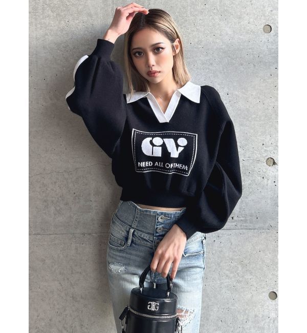 GYDA「round GY BICOLOR POLOニットトップス」|ニット・セーター|