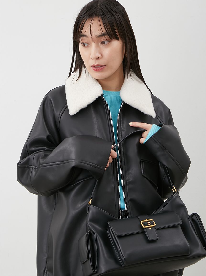 Mila Owen「ステンカラーフェイクレザーブルゾン」|ブルゾン・スタジャン|