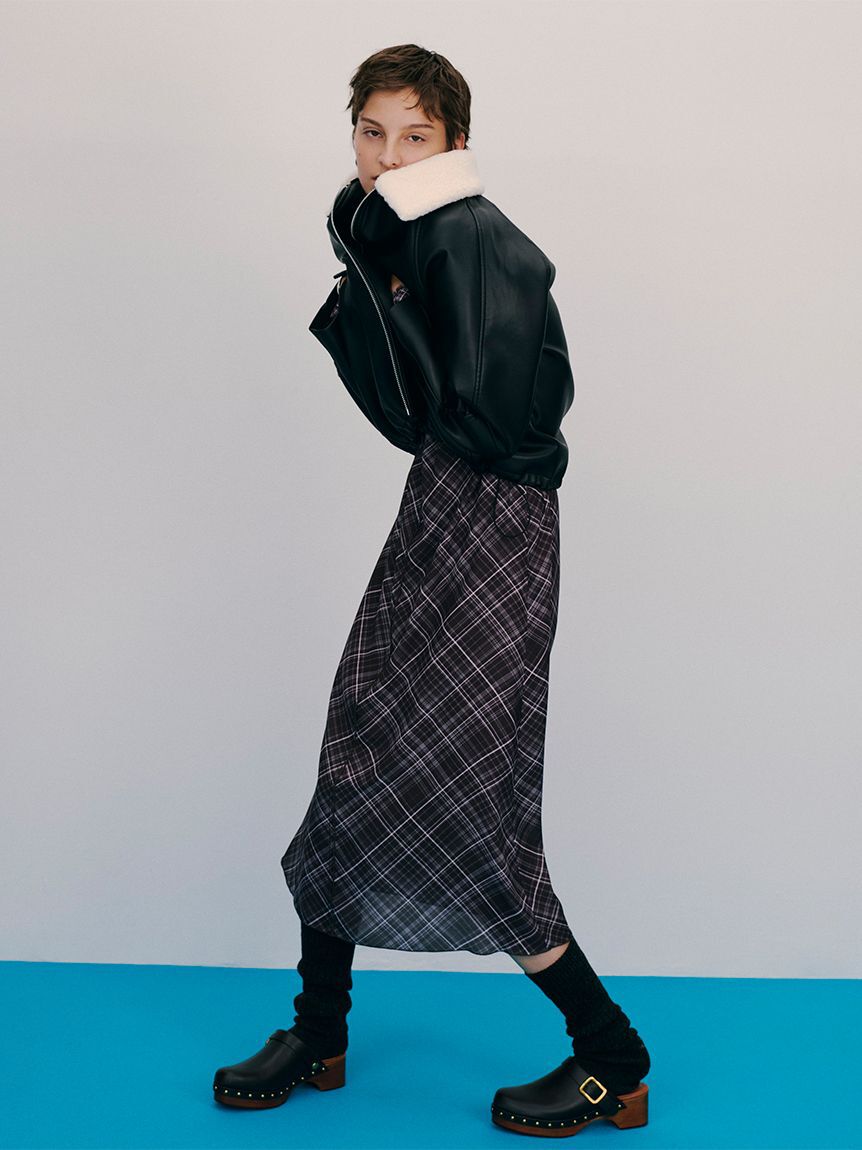 Mila Owen「ステンカラーフェイクレザーブルゾン」|ブルゾン・スタジャン|