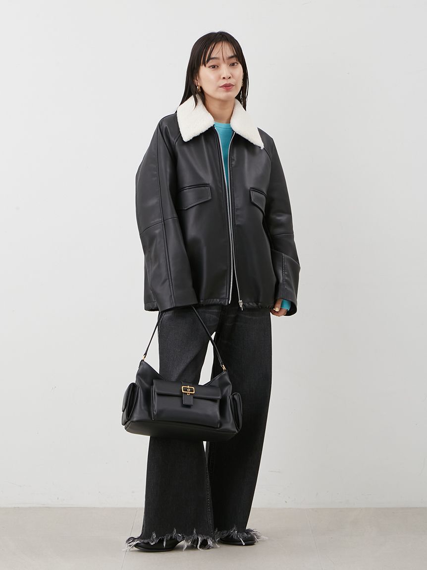 Mila Owen「ステンカラーフェイクレザーブルゾン」|ブルゾン・スタジャン|