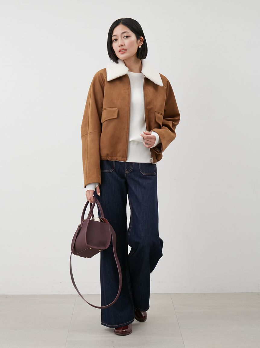 Mila Owen「ステンカラーフェイクレザーブルゾン」|ブルゾン・スタジャン|