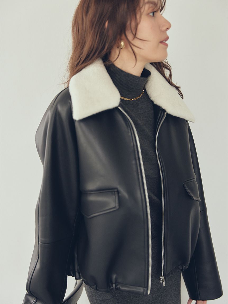 Mila Owen「ステンカラーフェイクレザーブルゾン」|ブルゾン・スタジャン|