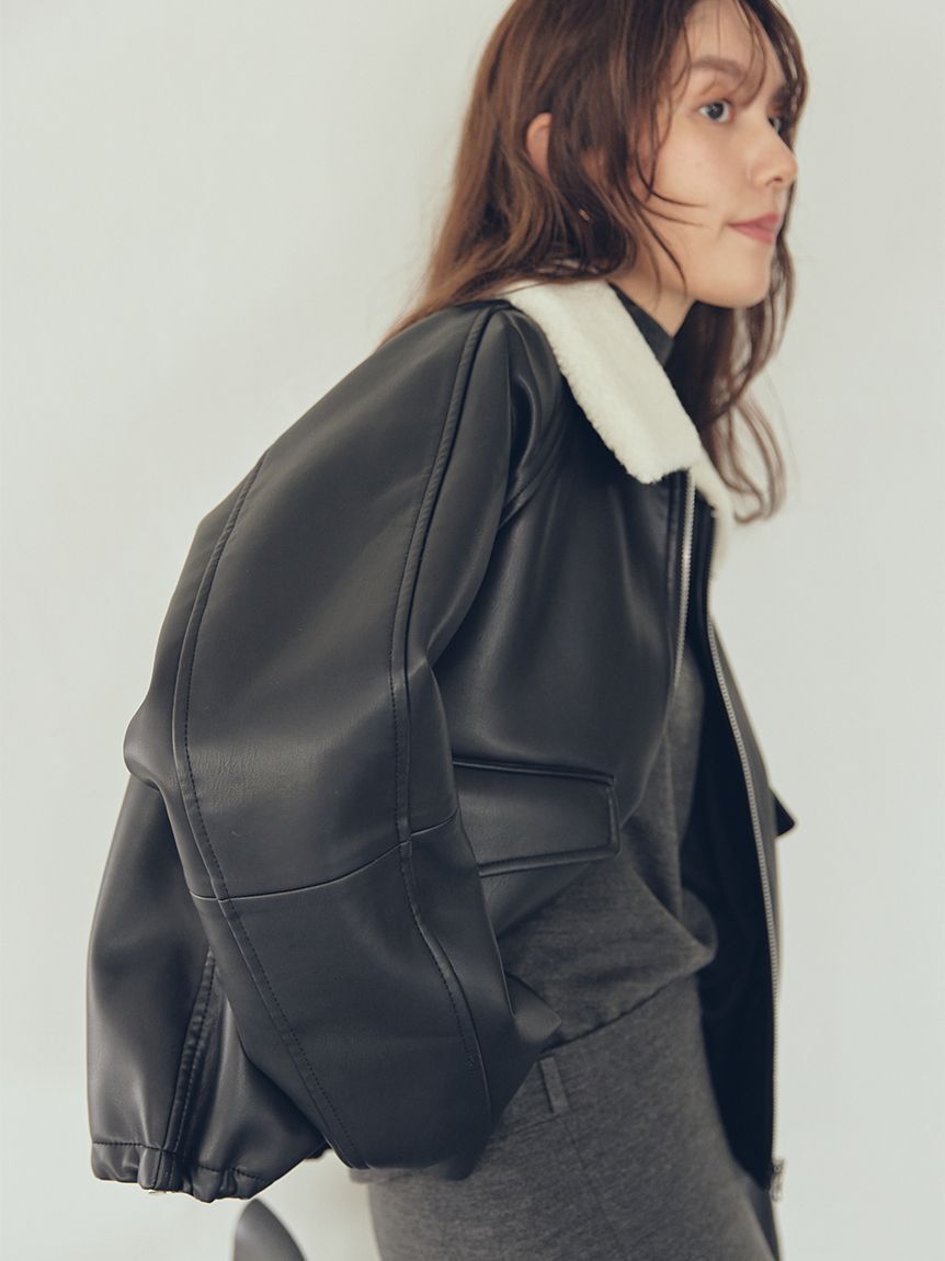 Mila Owen「ステンカラーフェイクレザーブルゾン」|ブルゾン・スタジャン|