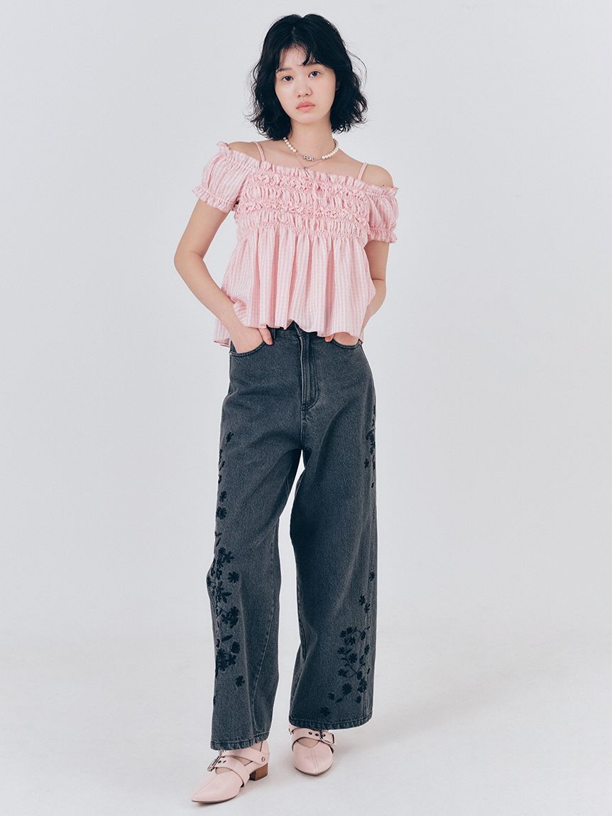 FURFUR「フラワー刺繍デニムパンツ」|デニム|