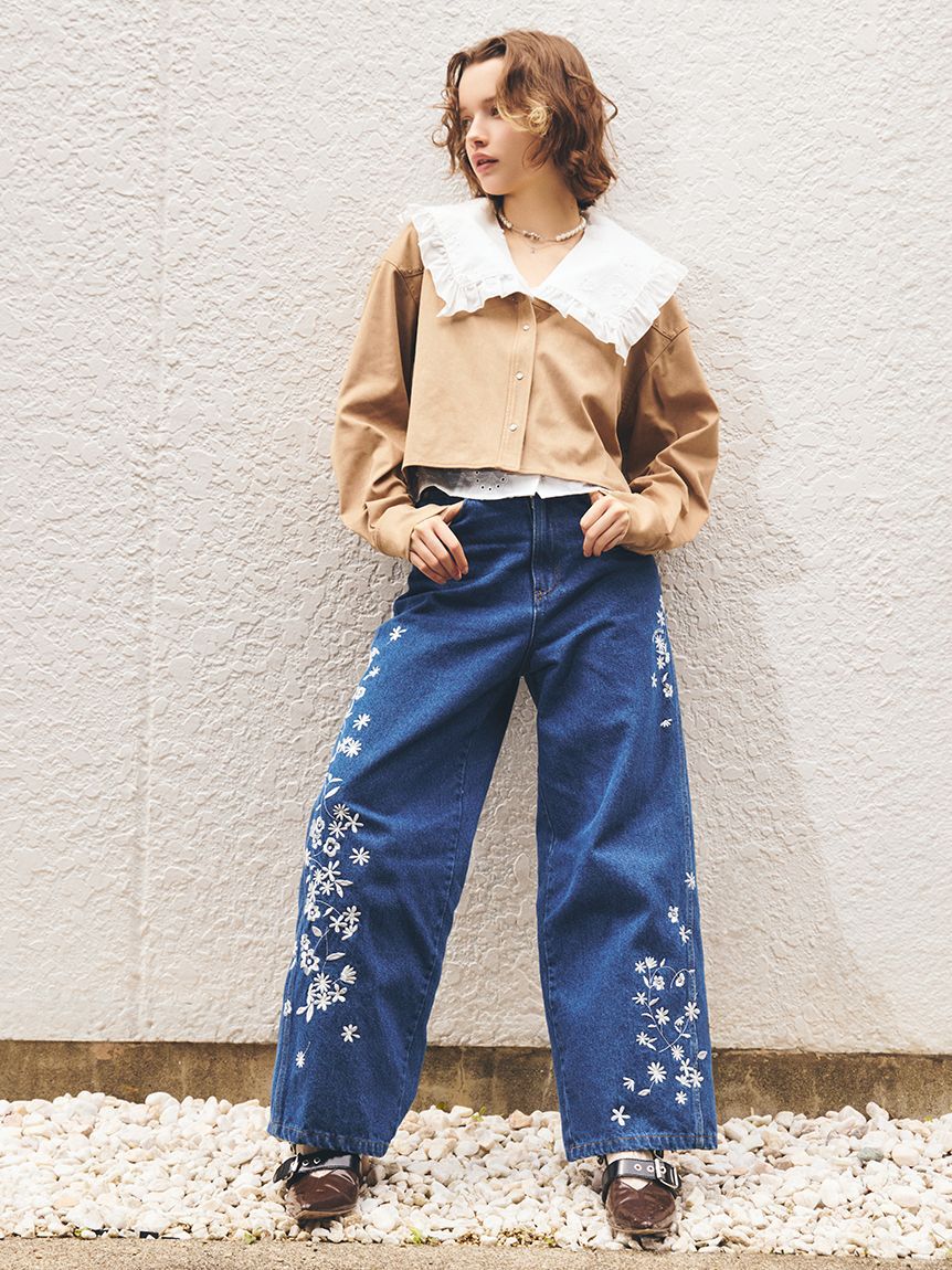 FURFUR「フラワー刺繍デニムパンツ」|デニム|