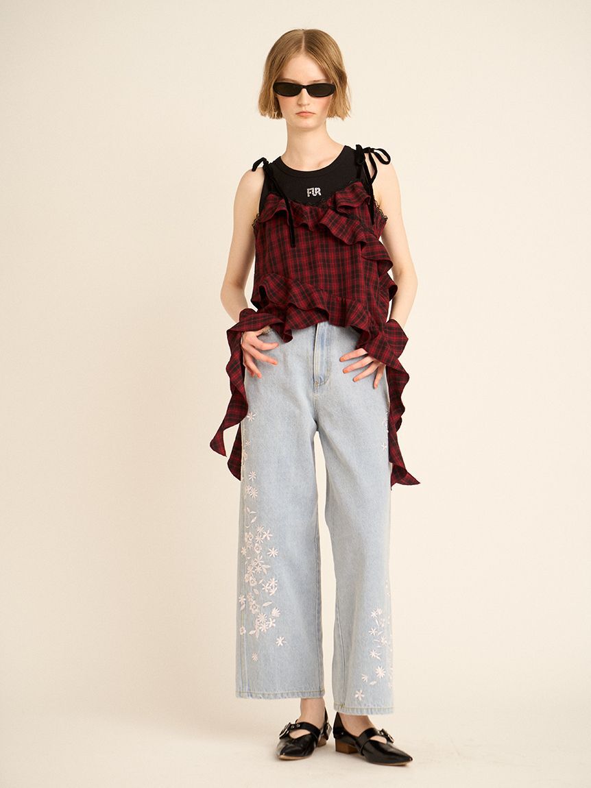 FURFUR「フラワー刺繍デニムパンツ」|デニム|