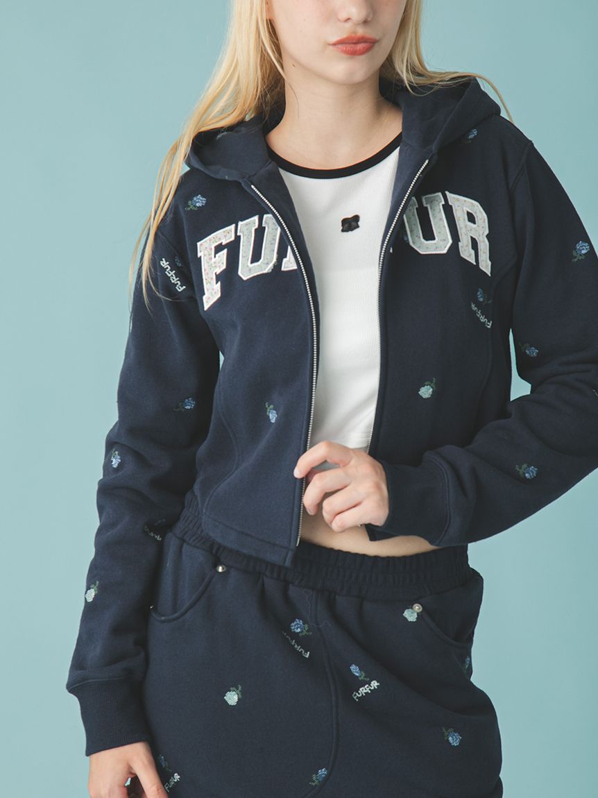 FURFUR「フラワー刺繍ジップアップフーディー」|パーカー|
