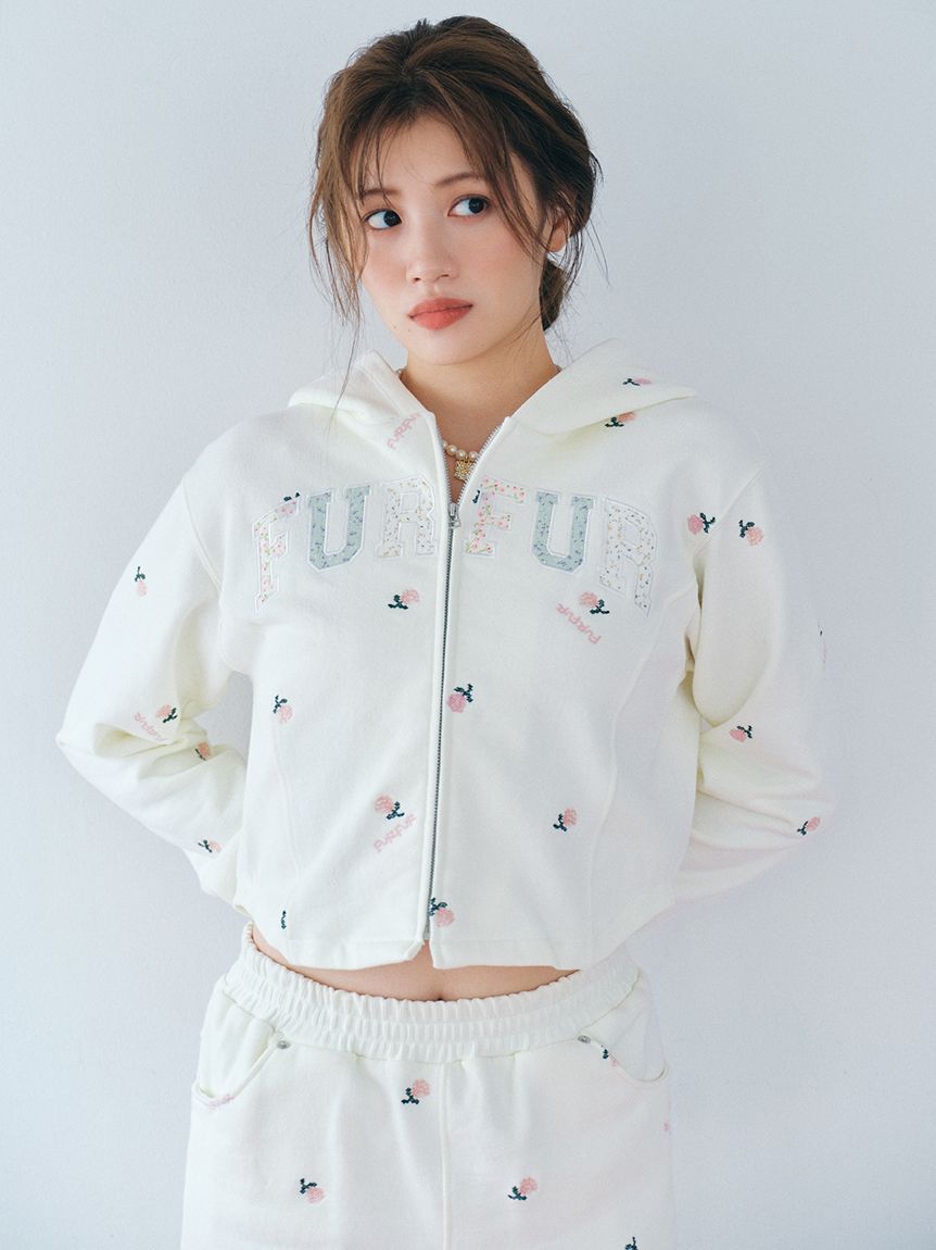 FURFUR「フラワー刺繍ジップアップフーディー」|パーカー|