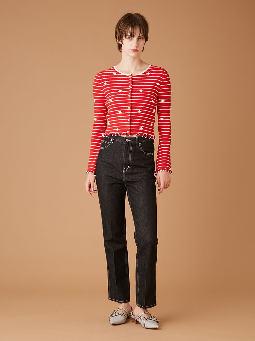 FURFUR「リボンステッチセミフレアデニムパンツ」|デニム|