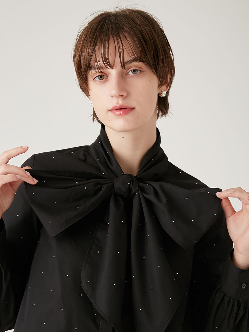 FURFUR「ビジュー付きボウタイブラウス」|シャツ・ブラウス|