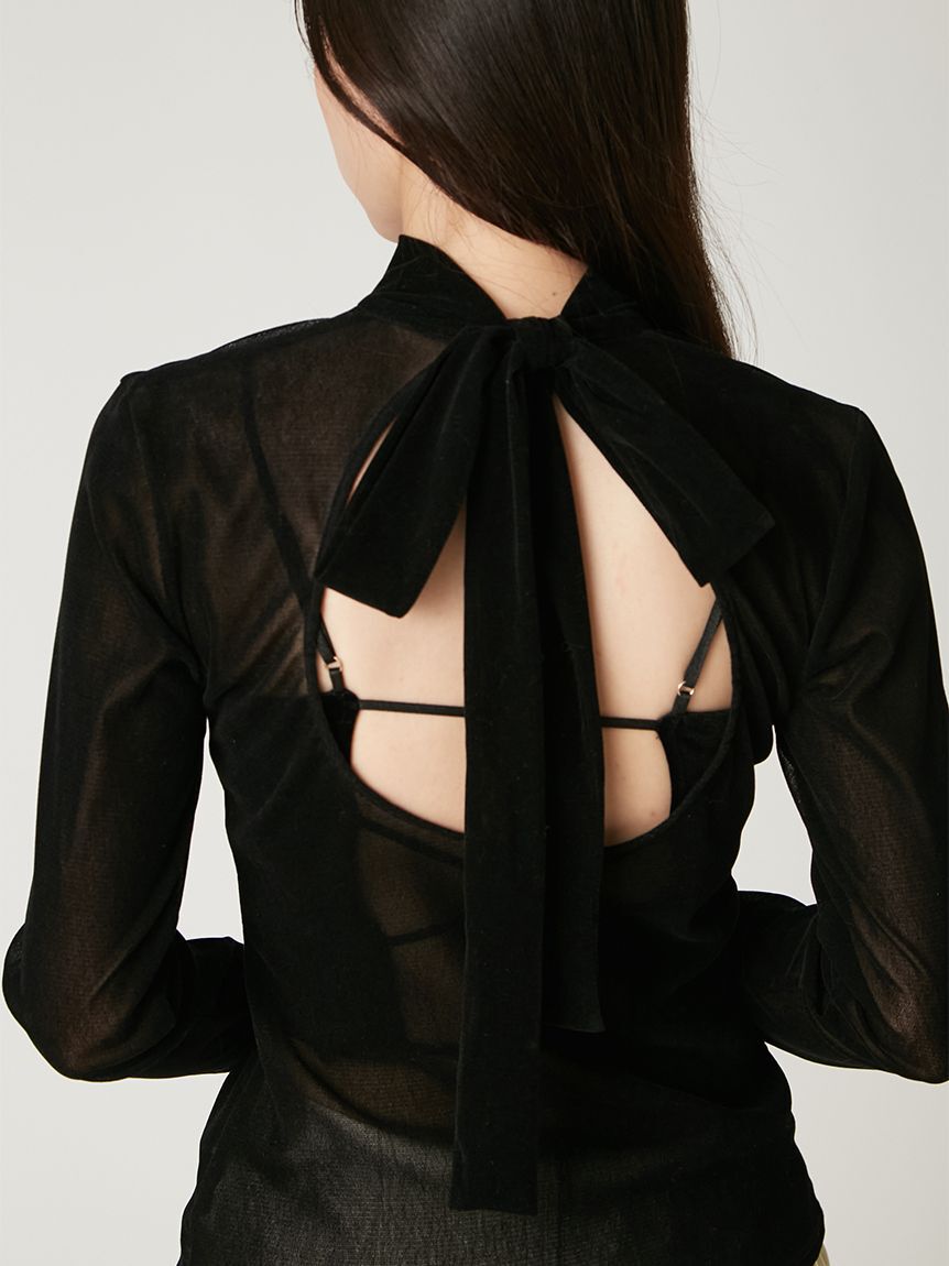 FRAY I.D「バックオープンフロッキーチュールトップス」|Tシャツ・カットソー|