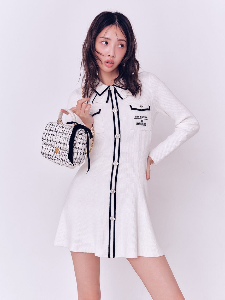 LILY BROWN「【LILY BROWN&times;MARY QUANT】デイジー釦付きビジューミニニットワンピース(Hearts2Hearts着用)」|ワンピース|