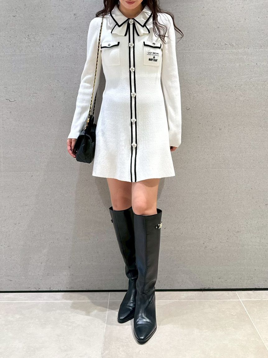 LILY BROWN「【LILY BROWN&times;MARY QUANT】デイジー釦付きビジューミニニットワンピース(Hearts2Hearts着用)」|ワンピース|