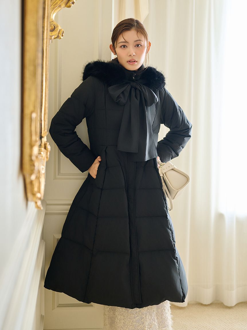 CELFORD「【撥水】フードリボンロングダウンコート」|ダウン|BLK