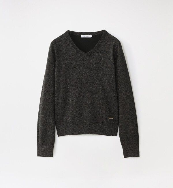 「ラメハイゲージVネック」|ニット・セーター|ブラック