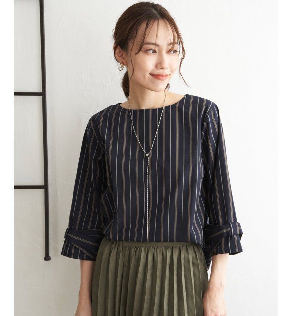 IKKA LOUNGE「袖リボンブラウス」|シャツ・ブラウス|ネイビー