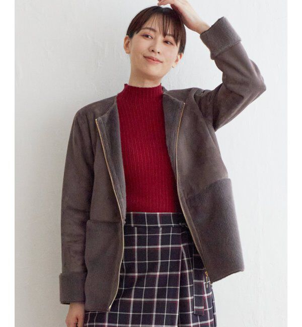 ikka「ファー切り替えジャケット」|その他|ミディグレイ