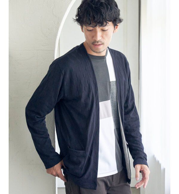 ikka「ジャカードボタンレスカーディガン」|カーディガン|ネイビーブルー